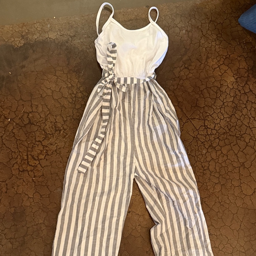 Striped Gray and White Kids One Piece